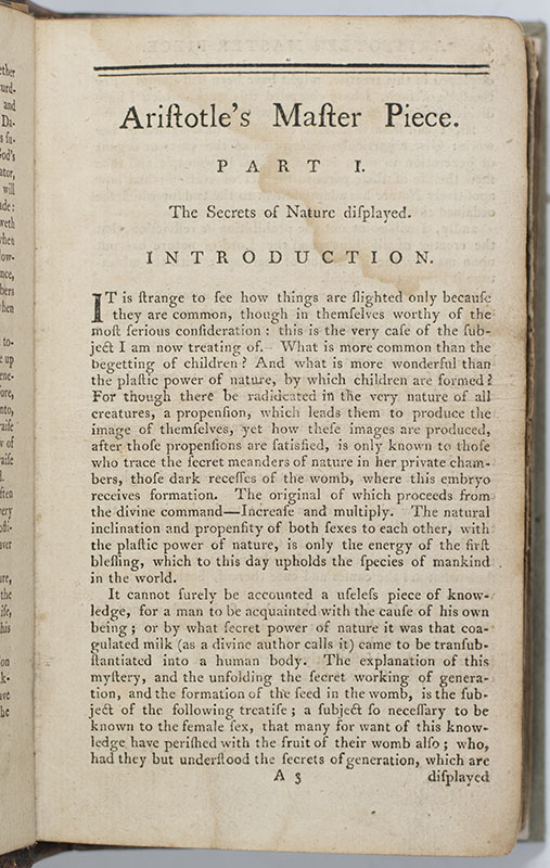 The Works of Aristotle in Four Parts: Containing: His Complete Master Piece; His Experienced Midwife; His Book of Problems; His Last Legacy.