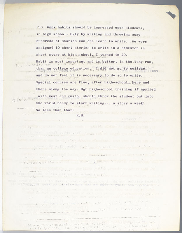 Ray Bradbury, Norman Mailer, Shirley Jackson, and Rod Serling Autograph Questionnaires.