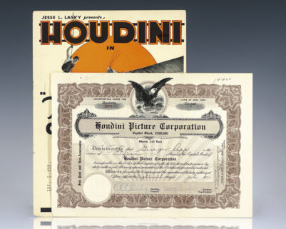 Harry Houdini Signed Houdini Picture Corporation Stock Certificate.
