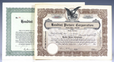 Harry Houdini Signed Houdini Picture Corporation Stock Certificate.