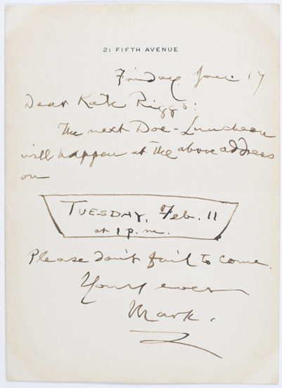 Mark Twain Autograph Invitation Signed.