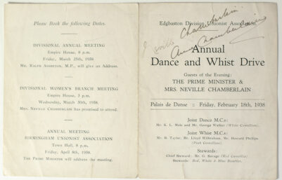 Neville Chamberlain Signed Unionist Program.