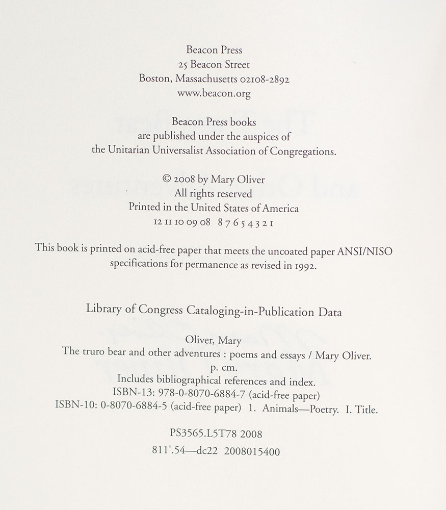 The Truro Bear and Other Adventures: Poems and Essays.