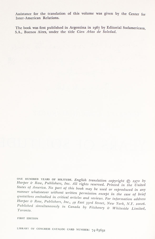 One Hundred Years of Solitude.
