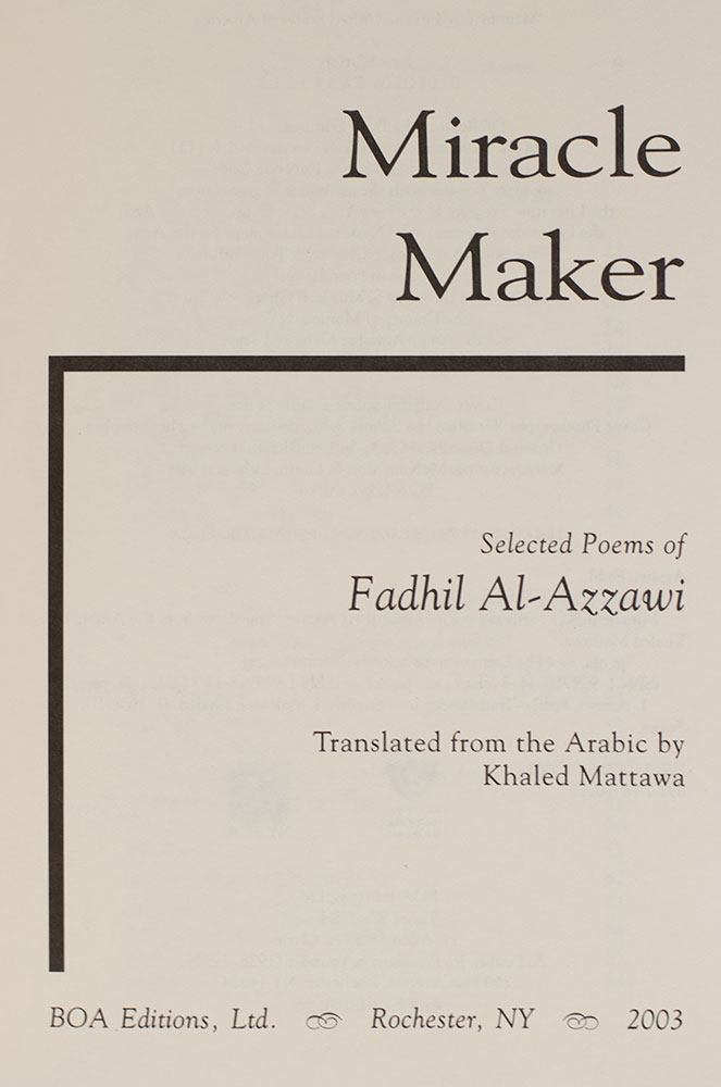 Miracle Maker: Selected Poems of Fadhil Al-Azzawi.