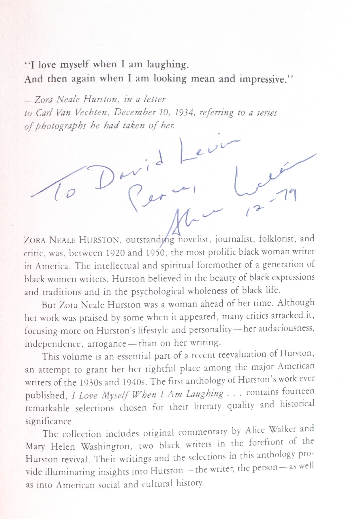 I Love Myself When I Am Laughing: A Zora Neale Hurston Reader.