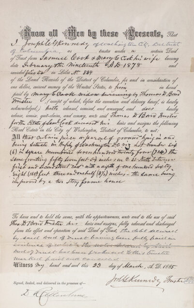 Rare 1885 Property Deed Signed by Famed Abolitionist Frederick Douglas as Recorder of Deeds for Washington, D.C.