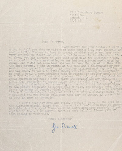 George Orwell Typed Letter Signed.