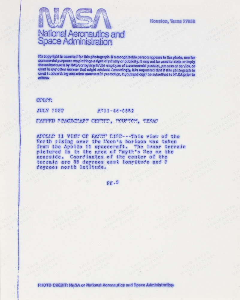 Neil Armstrong Signed Apollo 11 'Earthrise' Photograph.