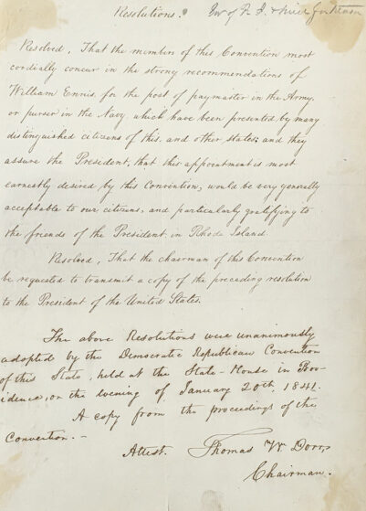 Thomas Wilson Dorr Signed January 20th 1841 Democratic Republican Convention Proceedings Document.