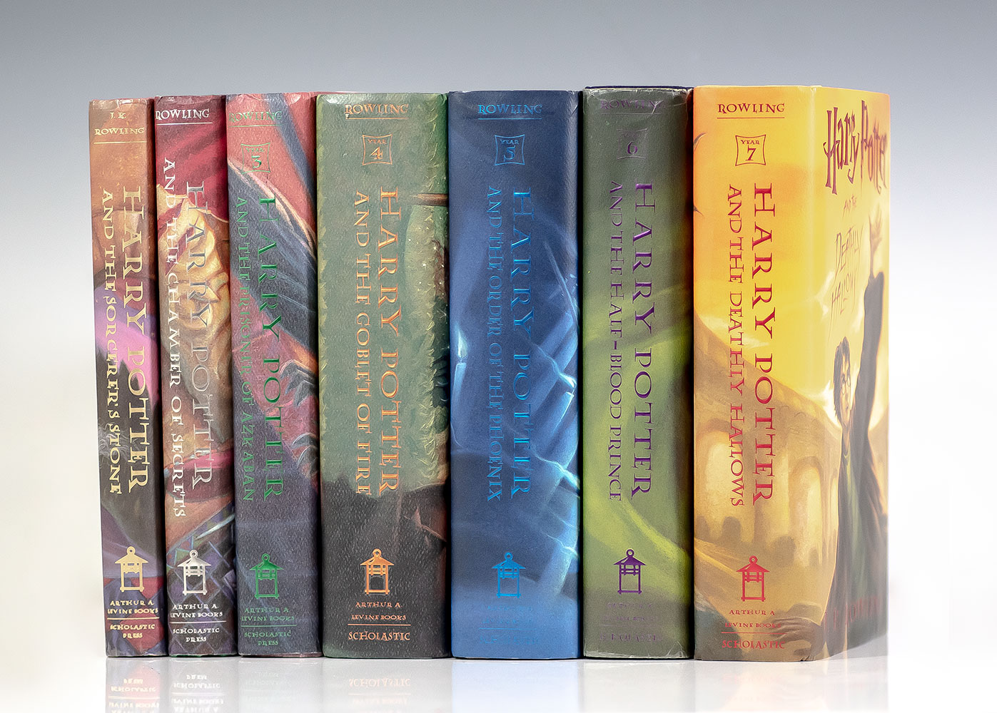Harry Potter Series: Harry Potter and the Sorcerer's Stone, Chamber of Secrets, Prisoner of Azkaban, Goblet of Fire, Order of the Phoenix, The Half-Blood Prince, and The Deathly Hallows.