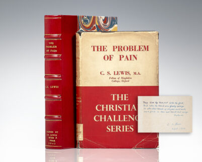 The Problem of Pain; signed and inscribed by C.S. Lewis with a quotation from Coventry Patmore's poem The Angel in the House