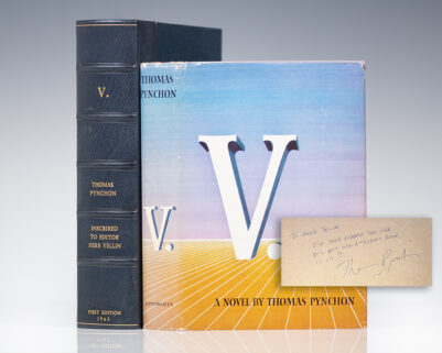 First edition of V; inscribed by Thomas Pynchon to his editor Herb Yellin.