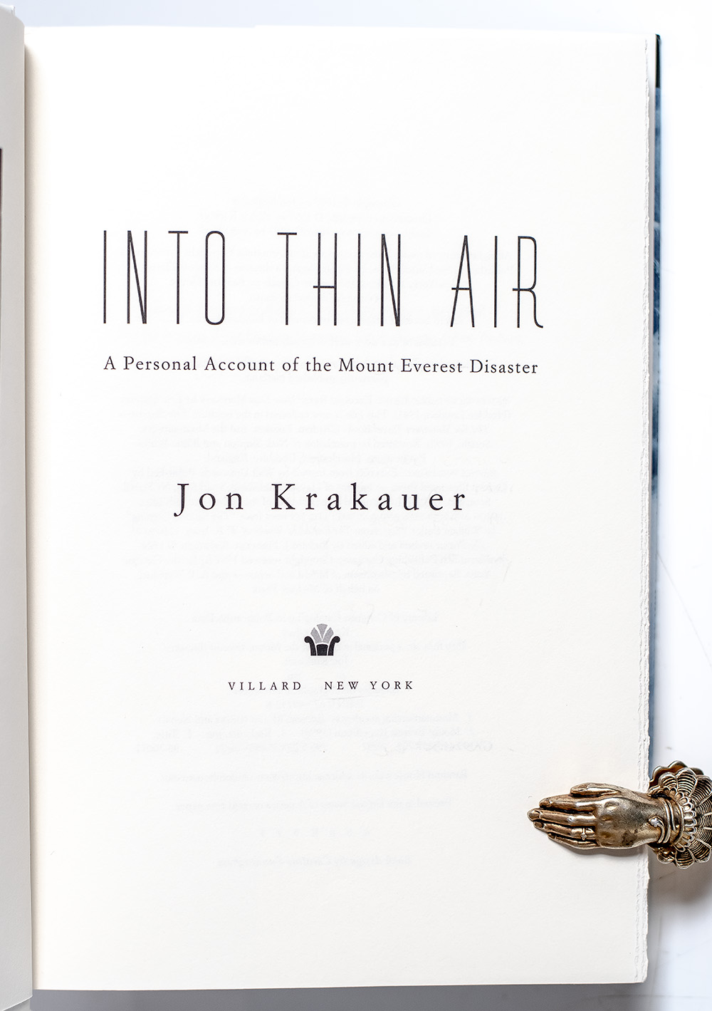 Into Thin Air: A Personal Account of the Mount Everest Disaster.