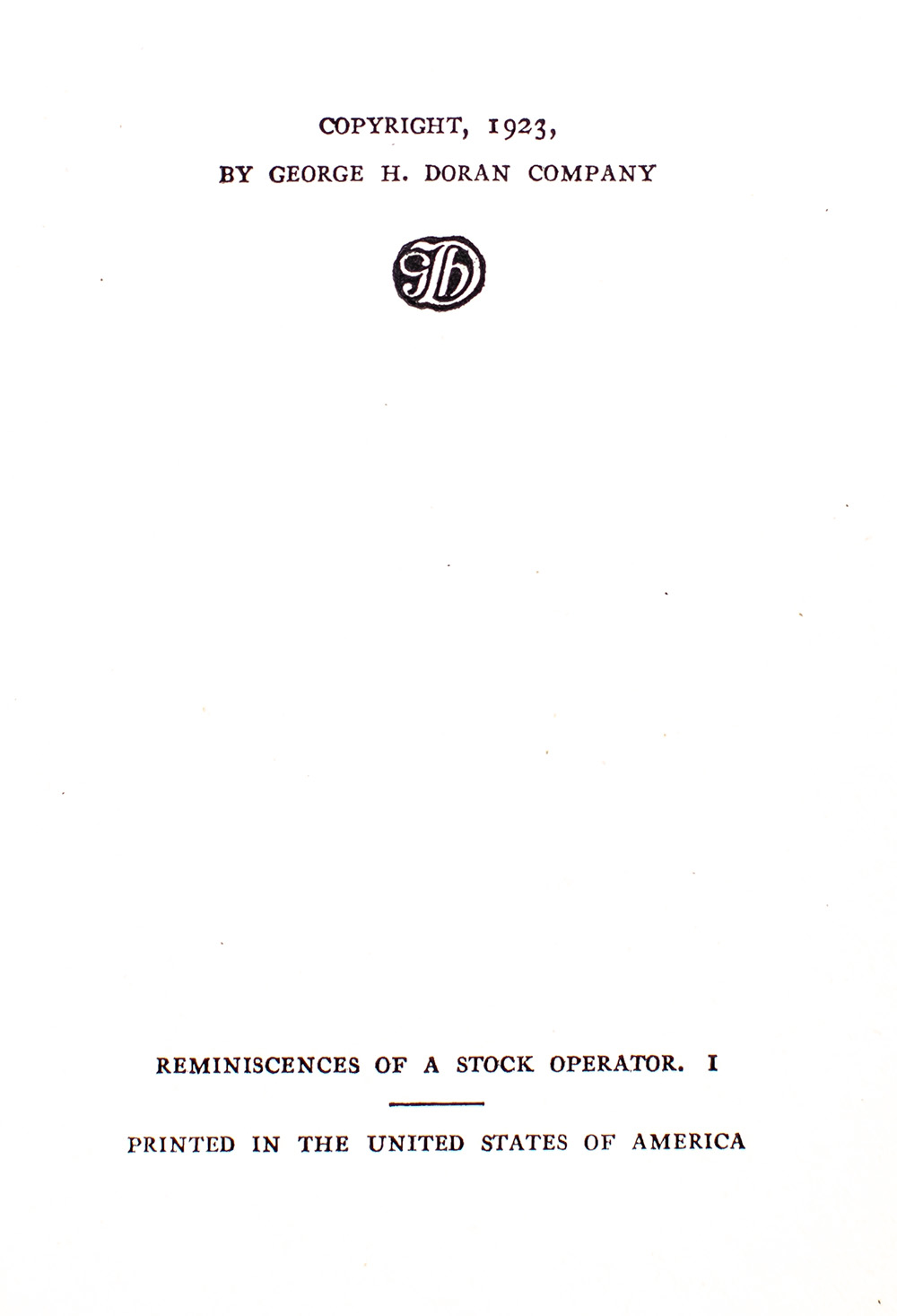 Reminiscences Of A Stock Operator.