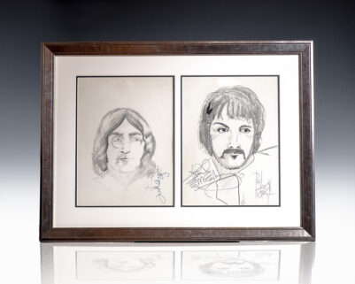 John Lennon and Paul McCartney Signed P.B. Socci Sketches.
