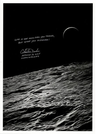 Charlie Duke Signed Crescent Earth Photograph.
