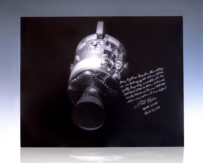 Fred Haise Signed Apollo 13 Module Oversized Photograph.