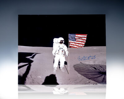 Edgar Mitchell Signed Apollo 14 Landing Site Oversized Photograph.