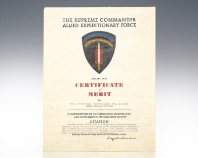 Dwight D. Eisenhower Signed Certificate of Merit & Royal Scroll Honoring Squadron Leader John C. Foster.