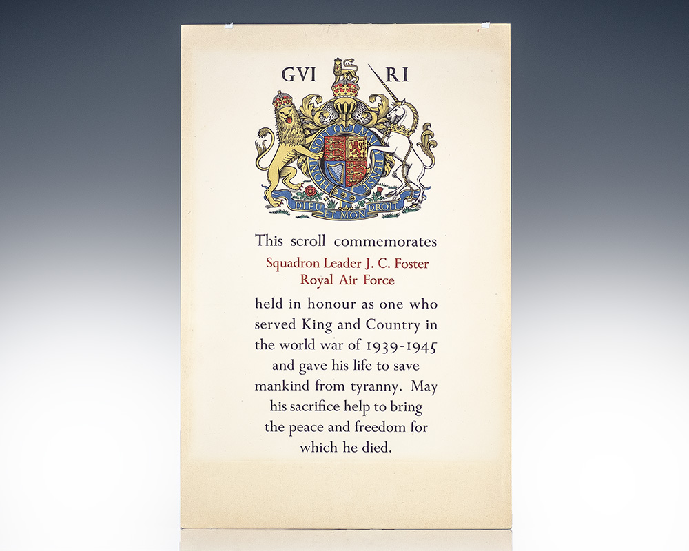 Dwight D. Eisenhower Signed Certificate of Merit & Royal Scroll Honoring Squadron Leader John C. Foster.