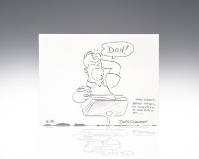 David Silverman Signed Early Sketch of Homer Simpson and Production Booklet for Jazques to Be Wild.