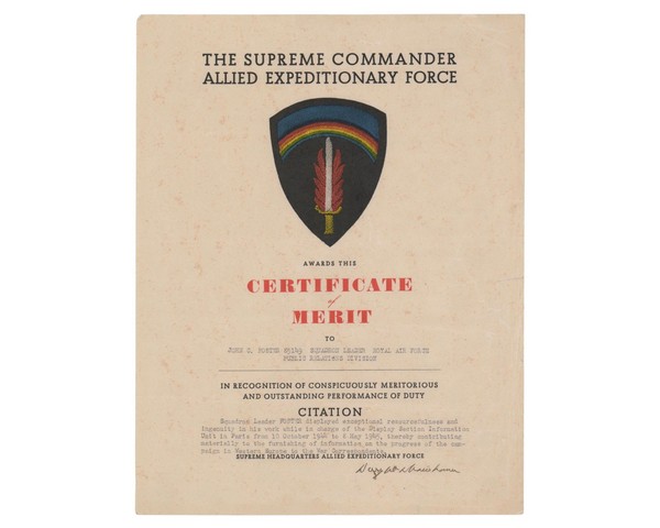 Dwight D. Eisenhower Signed Certificate of Merit & Royal Scroll Honoring Squadron Leader John C. Foster. - Image 2