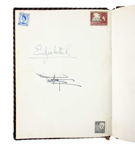 Queen Elizabeth II and King Gustaf VI Adolf Bernadotte Signed Swedish Guestbook from 1956 State Visit. - Image 2