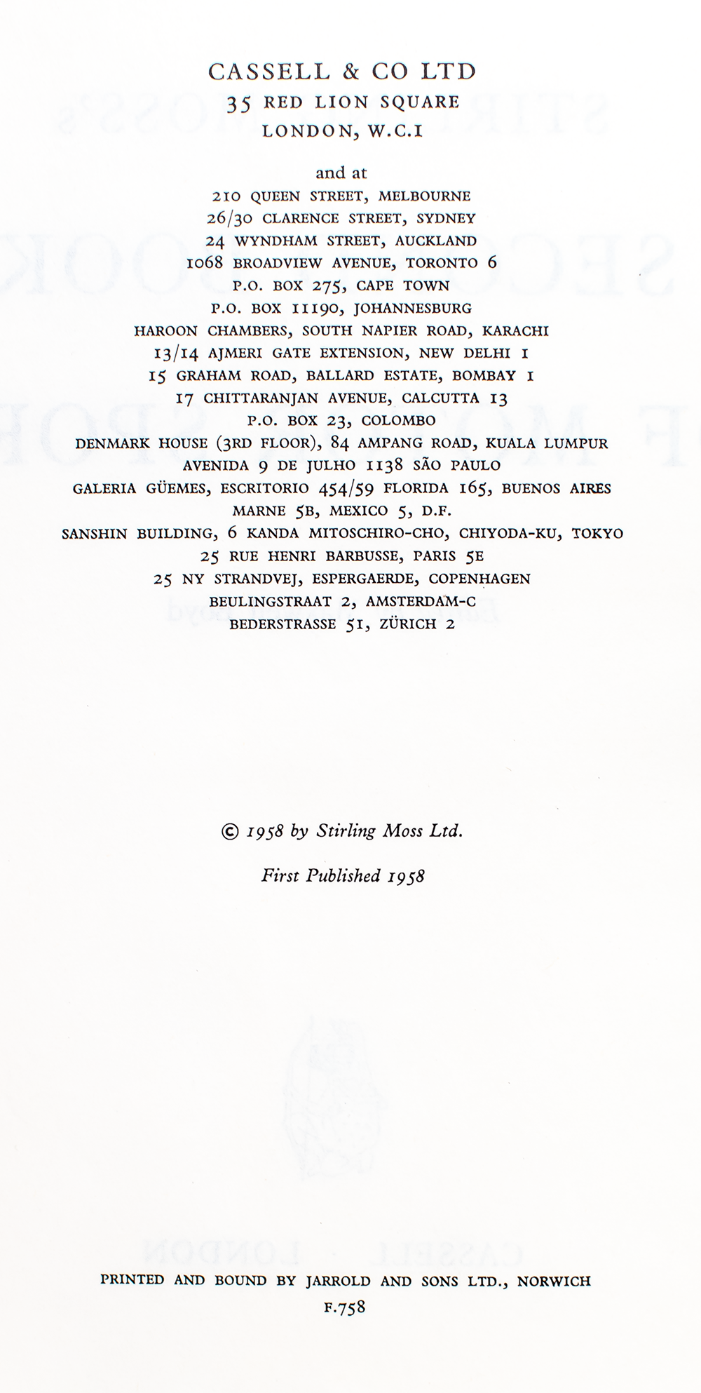 Stirling Moss's Second Book of Motor Sport.