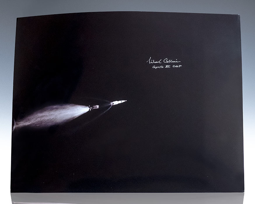Michael Collins Signed Saturn V First Stage Separation Oversized Photograph.