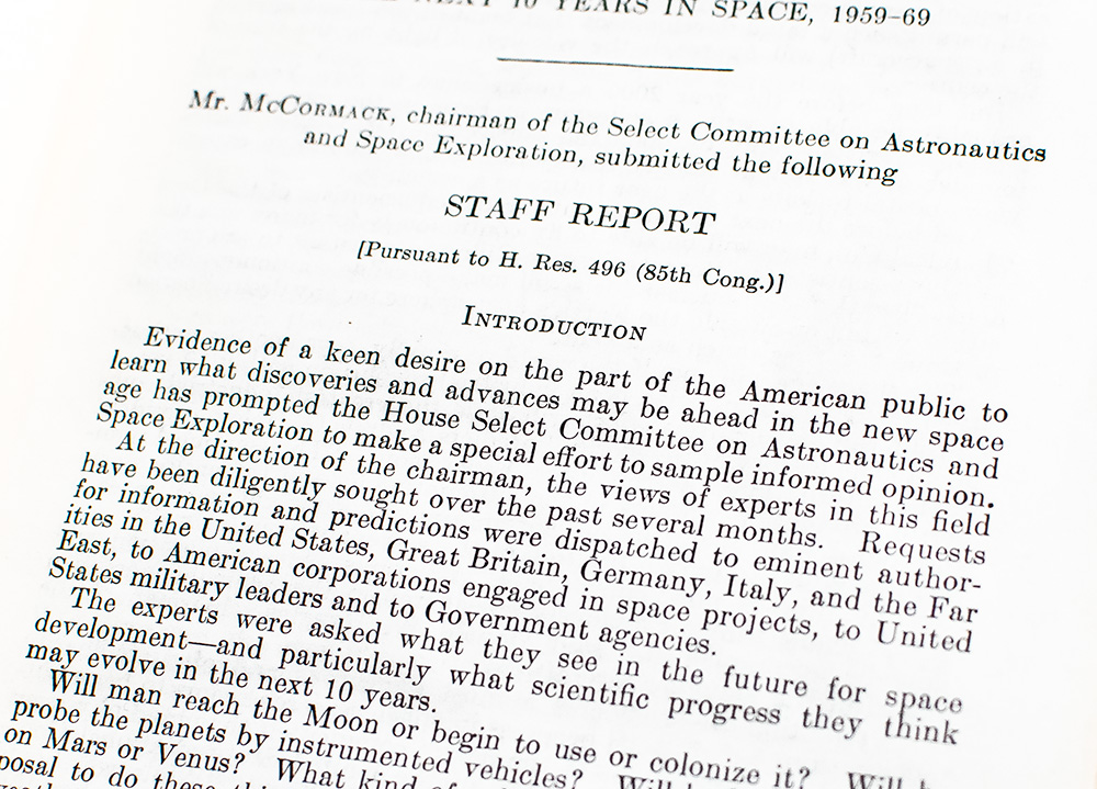 Gus Grissom Annotated Staff Report of the Select Committee on Astronautics and Space Exploration: The Next Ten Years in Space 1959-1969.