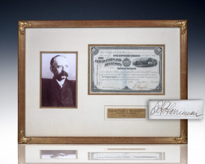 Edward Henry Harriman Signed Stock Certificate for the Cedar Falls and Minnesota Railroad Company.