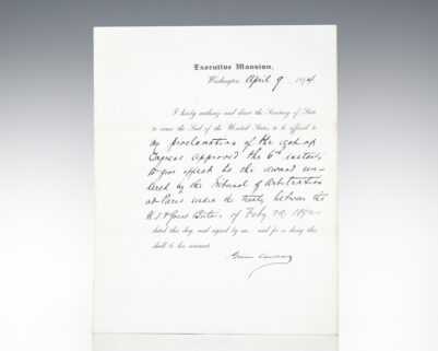 Grover Cleveland Proclamation Authorization Signed.