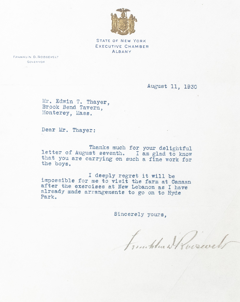 Franklin D. Roosevelt Typed Letter Signed.