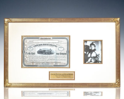 Hetty Green Signed Stock Certificate for Chicago, Rock Island and Pacific Railway Company.