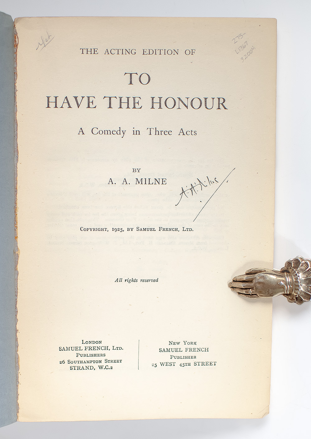 Ten Plays: Mr. Pim Passes By: A Comedy in Three Acts, The Stepmother: A Play in One Act, Wurzel-Flummery: A Comedy in One Act, The Romantic Age: A Comedy in Three Acts, The Artist: A Duologue, The Camberley Triangle: A Comedy in One Act, To Have the Honour: A Comedy in Three Acts, The Man in the Bowler Hat: A Terribly Exciting Affair, The Boy Comes Home: A Comedy in One Act, Ariadne, or Business First: A Comedy in Three Acts.