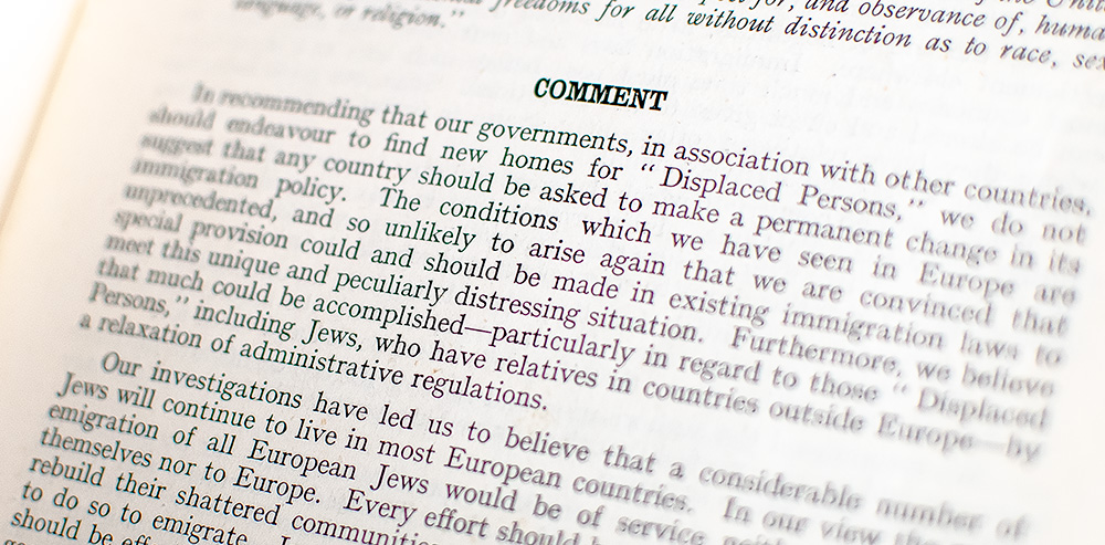 Report of the Anglo-American Committee of Enquiry Regarding the Problems of European Jewry and Palestine, Lausanne, 20th April, 1946.