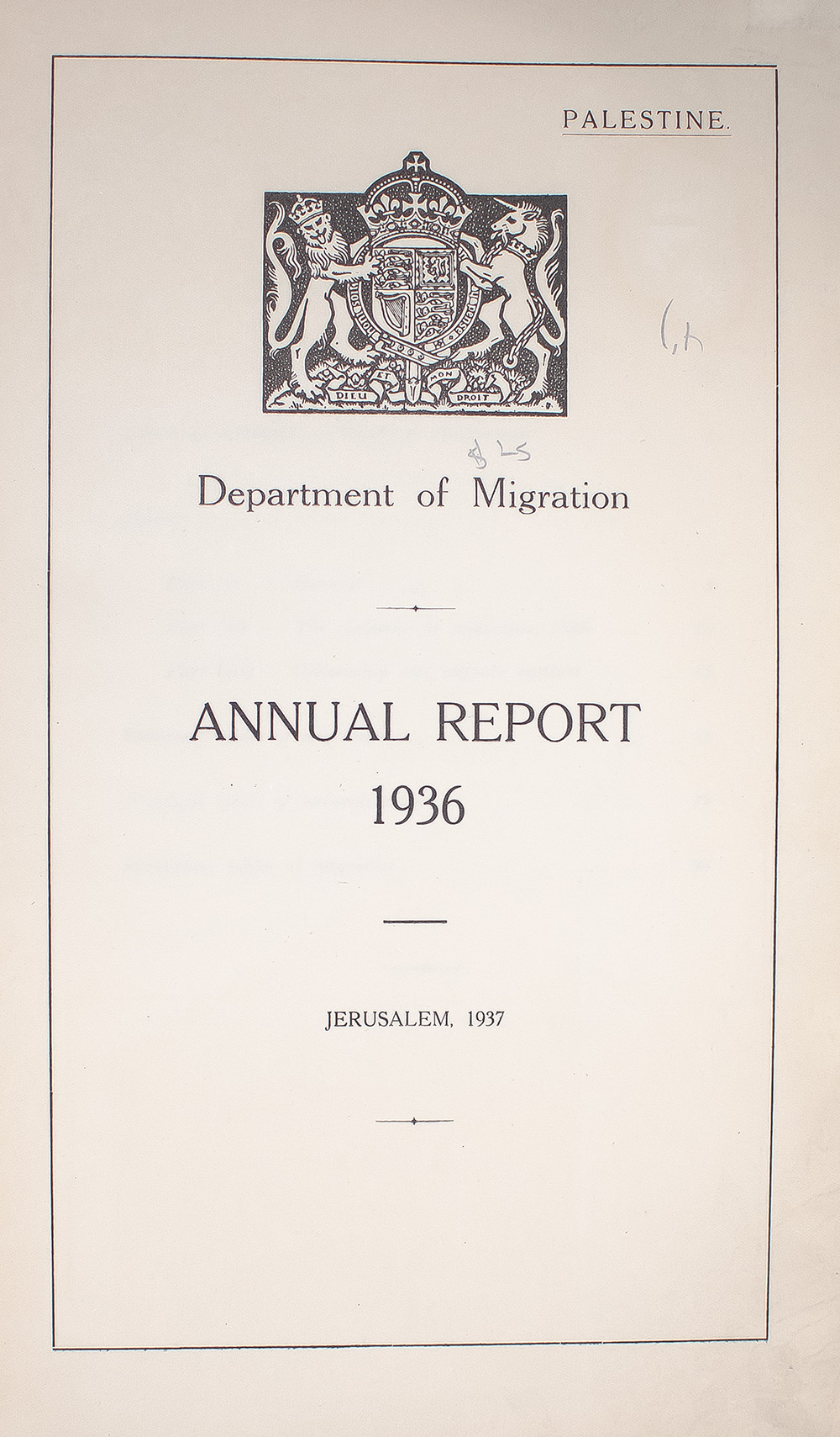 Palestine. Department of Migration. Annual Report 1936.