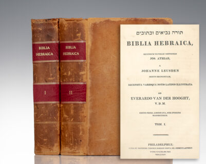 Biblia Hebraica, Secundum Ultimam Editionem Jos. Athiae, a Johanne Leusden, Denuo Recognitum, Recensita Variisque Notis Latinis Illustrata, ab Everardo Van Der Hooght. Editio Prima Americana, Sine Punctis Masorethicis.