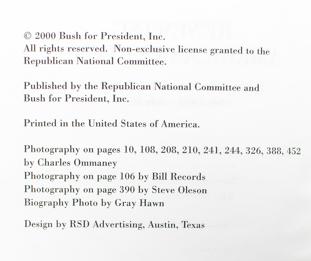 Renewing America's Purpose: Policy Addresses of George W. Bush July 1999-July 2000.
