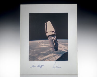 Tom Stafford and Gene Cernan Signed Augmented Target Docking Adapter Photograph.