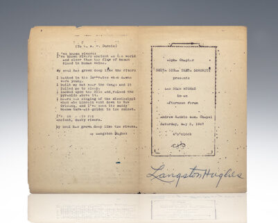 Langston Hughes Signed Howard University Sorority Afternoon Forum Program.