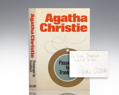 First edition of Passenger to Frankfurt; inscribed by Agatha Christie