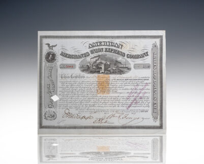 William Fargo Signed Stock Certificate for American Merchants Union Express Company.