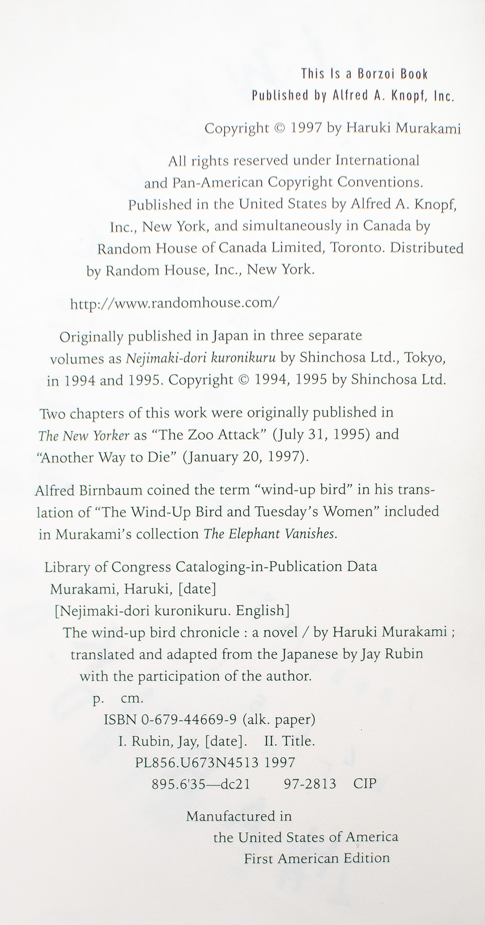 The Wind-Up Bird Chronicle.