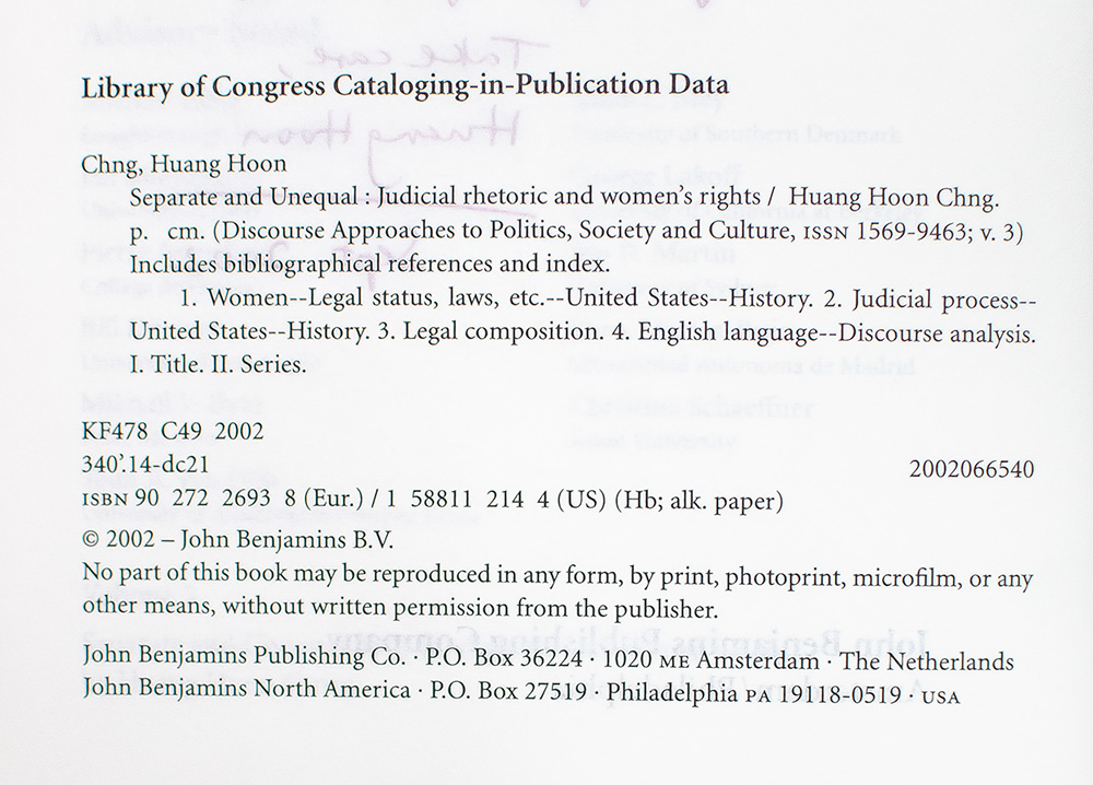 Separate and Unequal: Judicial Rhetoric and Women's Rights.