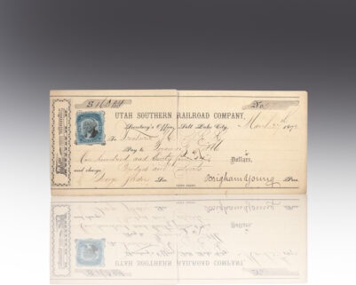 Brigham Young Signed Utah Southern Railroad Company Check.
