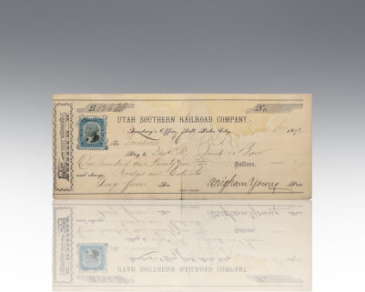 Brigham Young Signed Utah Southern Railroad Company Check.