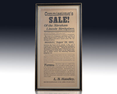 Broadside Advertisement of Abraham Lincoln's Birthplace, The Lincoln Spring Farm.