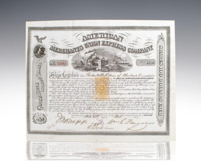 William Fargo Signed Stock Certificate for American Merchants Union Express Company.